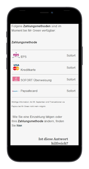 Mr Green Casino Zahlungsmethoden