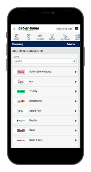 Bet at home Casino Zahlungsmethoden